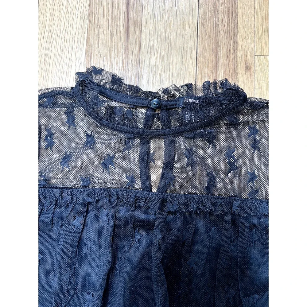 Forever21 Girls Black Star Mesh Lace Dress (size 9/10)